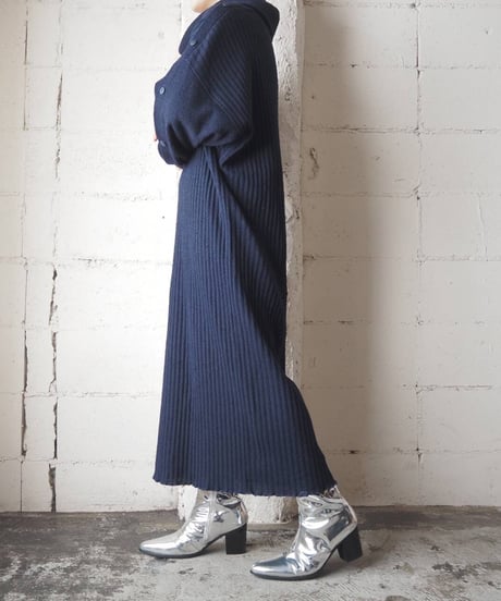 Button Sleeve Turtle Knit Dress NV