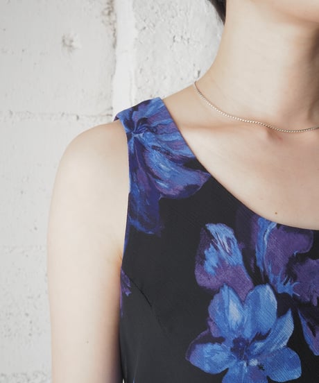 Flower Pattern Sleeveless Dress BK PUR