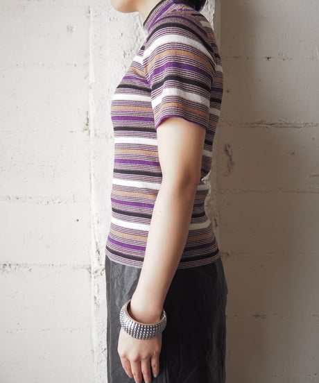 1970's Multi Color Stripe Mock Neck Cutsewn PURBE