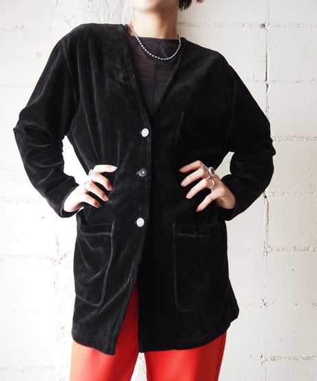 SONIA RYKIEL Collarless Velour  Jacket BK