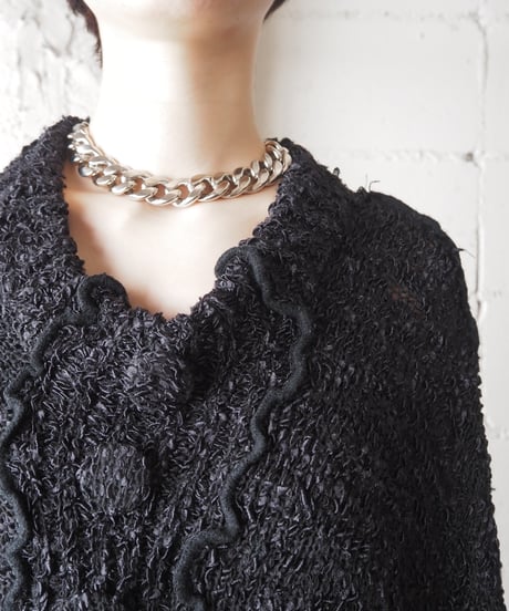 Button Design Knit Poncho BK