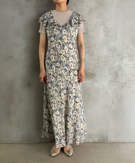 LAUREN Frill Collar Flower Pattern Dress BLIV