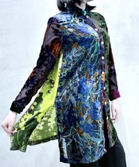 Opal Velour Multi Color Floral Sheer Shirt GN PUR