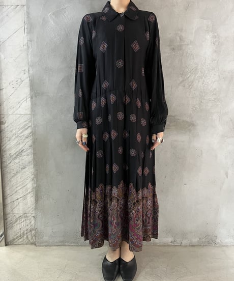 Paisley Pattern Pleated Shirt Dress BKPUR