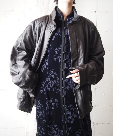 Stand Collar Zipup Leather Coat DBR