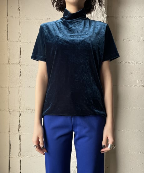 Mock Neck Velour S/S Tops BL