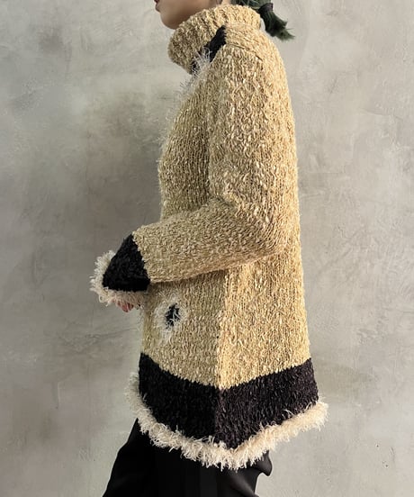 Pattern Design Shaggy Turtle Neck Knit BEBK