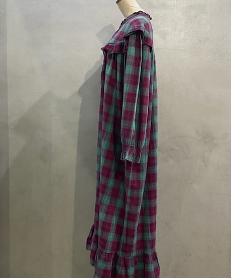 Madras Check Frill Dress PUR GN
