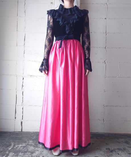 Lace×Satin×Velour Frilled Dress BKPI