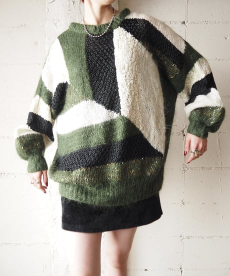 Mohair Mix Panel Patturn Knit KABKWH