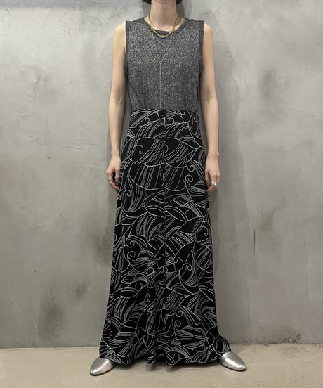 Front Botton Pattern A Line Skirt BKWH