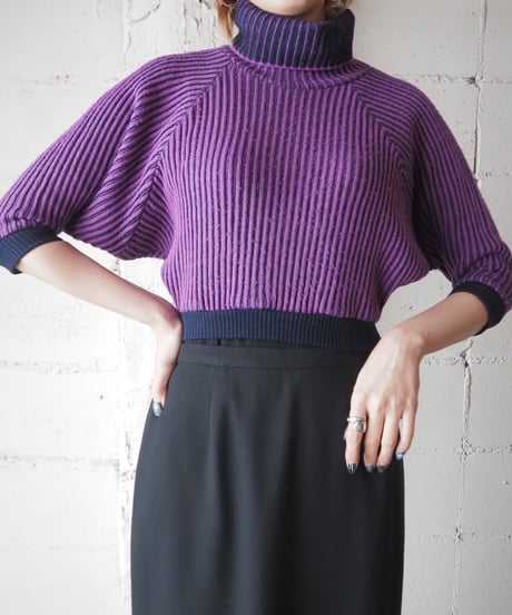 Bicolor Rib Short Knit PURBK