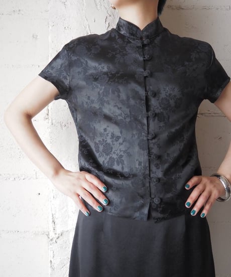 Shadow Flower Pattern China Shirt BK
