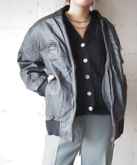 Rib Collar Leather Blouson BK
