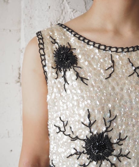 1960-1970's Sequin × Beads N/S Tops IVBK