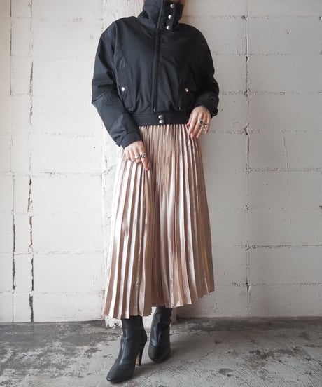 Stand Collar Short Nylon Jacket BK