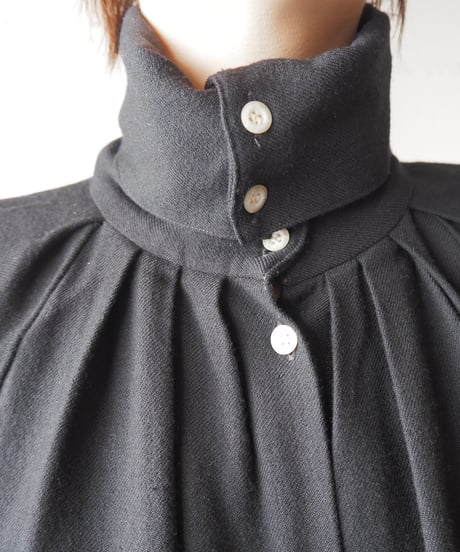 Button Collar Wool Shirt Dress BK