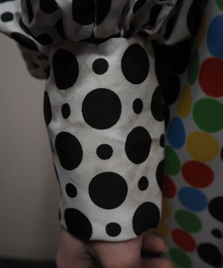 Dot Pattern Volume Sleeve Dress WHBK