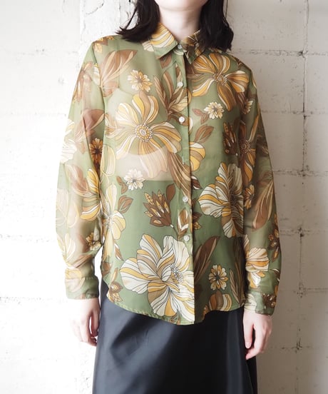 Flower Print Sheer Shirt KAMU