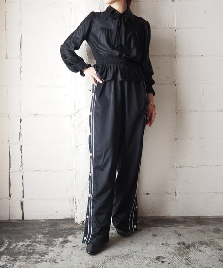 Waist Gather Bow Tie Shirt BK