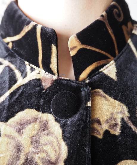 S/S Botanical Pattern Velour Dress BKGD