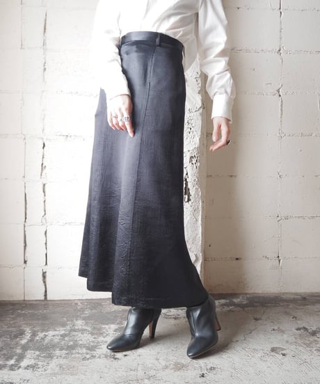 Satin Flared Long Skirt BK
