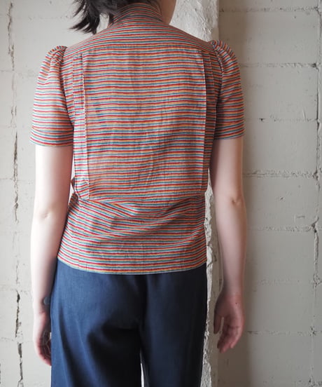 Vintage Christian Dior Multicolor Striped Short Sleeve Shirt RE OR BL