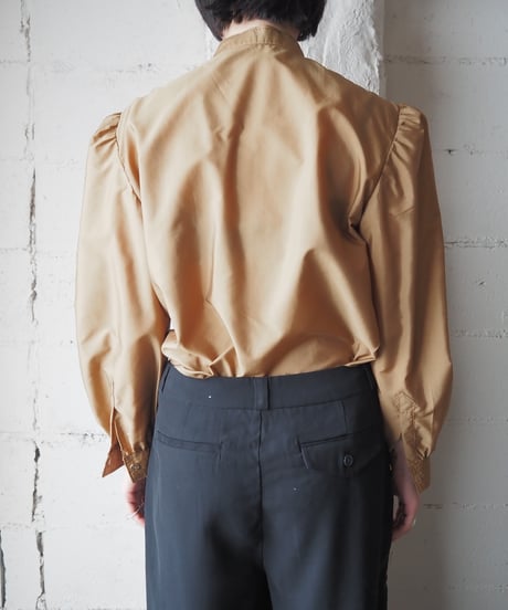 1970-80's Euro Handmade Stand Collar Tuck Blouse YE