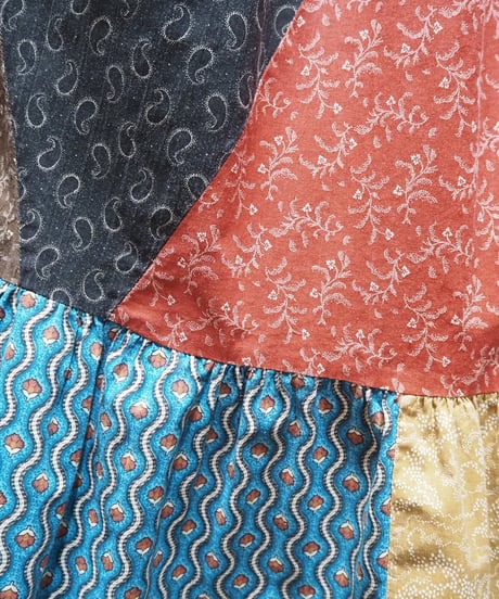 Patchwork Tiered Skirt RE BL