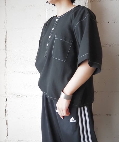 White Stitch Collarless Shirt BK
