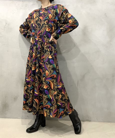 Collarless Pattern Dress BKOR