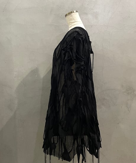 French Sleeve Sheer Design Cut Sewn  BK