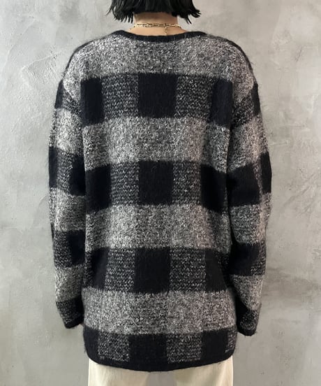 Block Check Pattern Mohair Knit BKGR