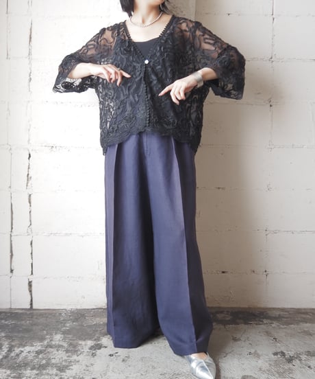 Tape Embroidery Sheer Cardigan BK