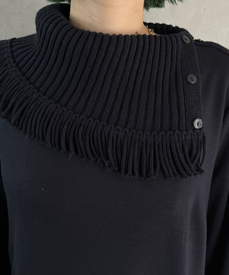 Fringe Knit Collar Cut Sew Dress NV