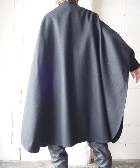 Front Top Button Wool Cape Coat BK