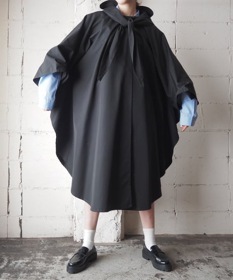 Hooded Shawl Collar Cape Coat BK