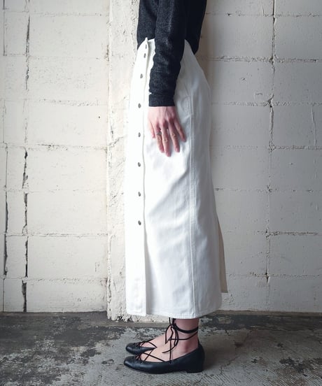 Side Button White Denim Tight Skirt WH