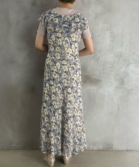 LAUREN Frill Collar Flower Pattern Dress BLIV