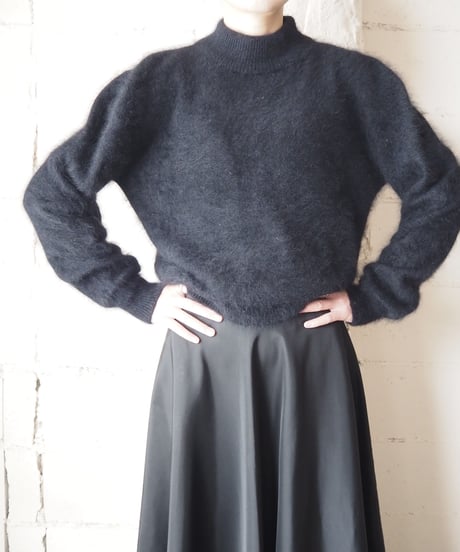 Mock Neck Angora Mix Knit BK