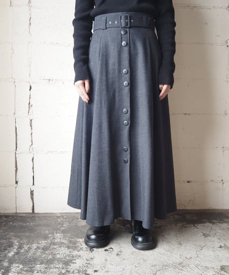 Belted Slit Hem Flared Skirt GR