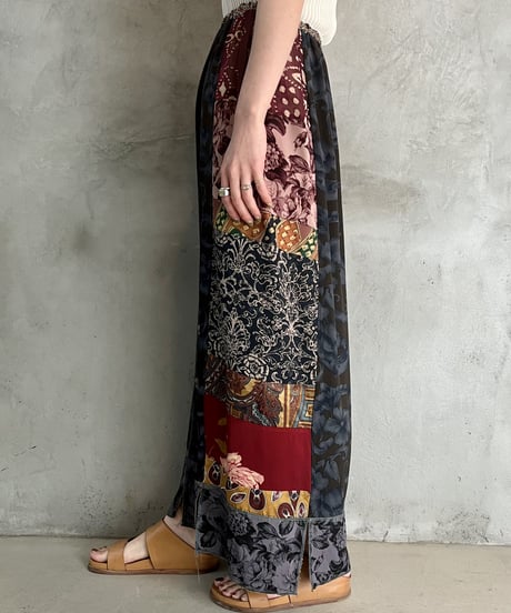 Patchwork Design Front Botton Skirt BURBL