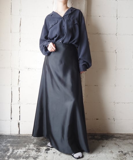 Nylon Flared Long Skirt BK