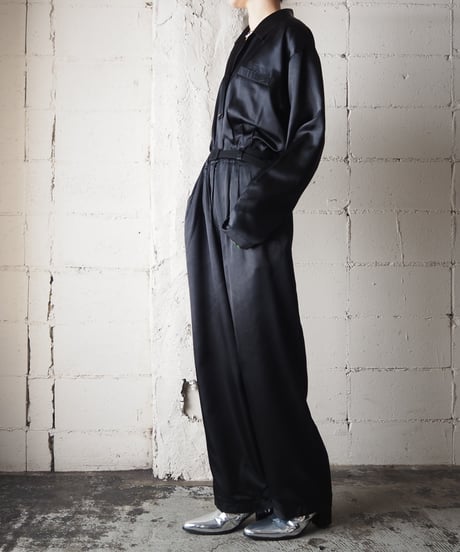 Satin Open Collar Jumpsuit BK