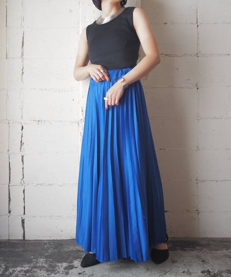 Pleated Satin Long Flare BL