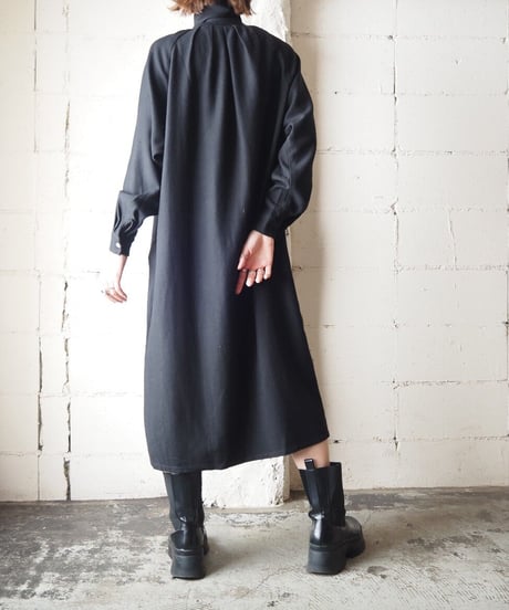Button Collar Wool Shirt Dress BK