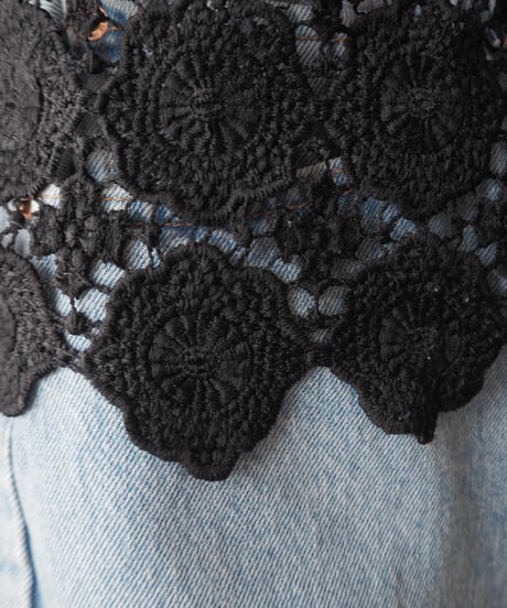 Flower Crochet Sheer Switching Blouse BK