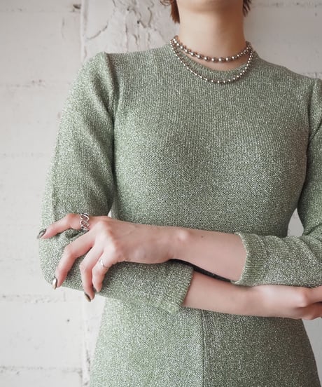 Lame Mix Crew Neck Knit Dress LGN
