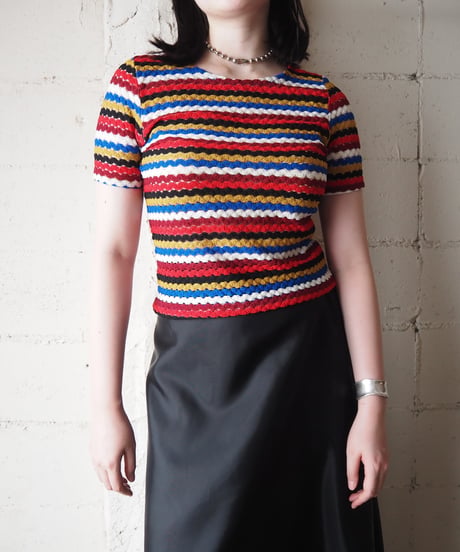 1980's Multi Color Stripe Short Sleeve Knit BE BL YE RE BK