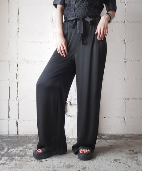 Belted Satin Wide Easy Pants BK